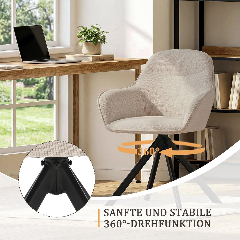Esszimmerstühle Drehbar 4er Set mit Armlehne, 360° drehbar, Polsterstuhl Leinen, Drehstuhl Esszimmer Beige, Küchenstuhl mit Metallbeine für
