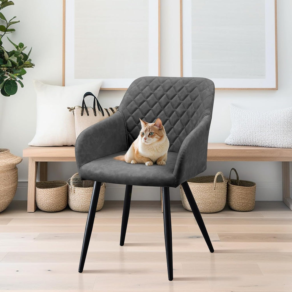 CLIPOP Esszimmerstühle 4er Set, Küchenstühle Grau Kunstlederstoff stühle Polsterstühle mit Armlehne Metallbeine Polstersessel Stühle für Esszimmer