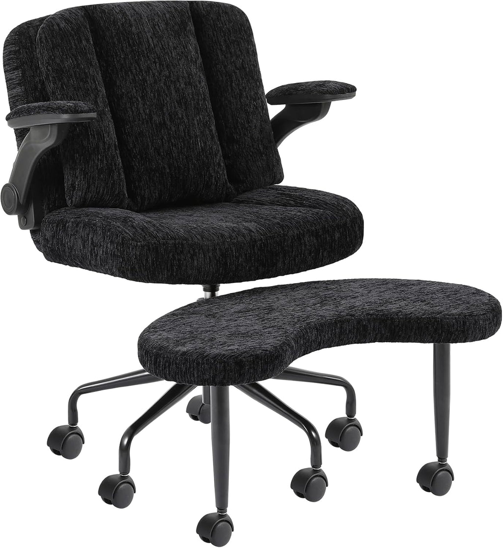 Pipersong Criss Cross Bürostuhl Ergonomisch mit Fußstütze & Rollen, Schreibtischstuhl mit verstellbaren Armlehnen
