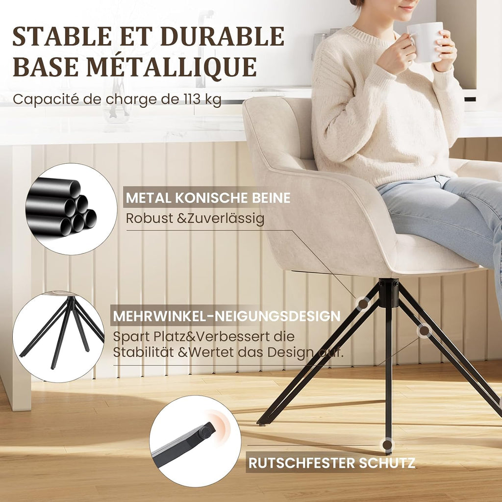 COLAMY Drehstühle für Esszimmer, 2er Set, Drehbare Polsterstühle mit Armlehnen und Rückenlehne, Bequeme Küchenstühle für Wohnzimmer & Essbereich