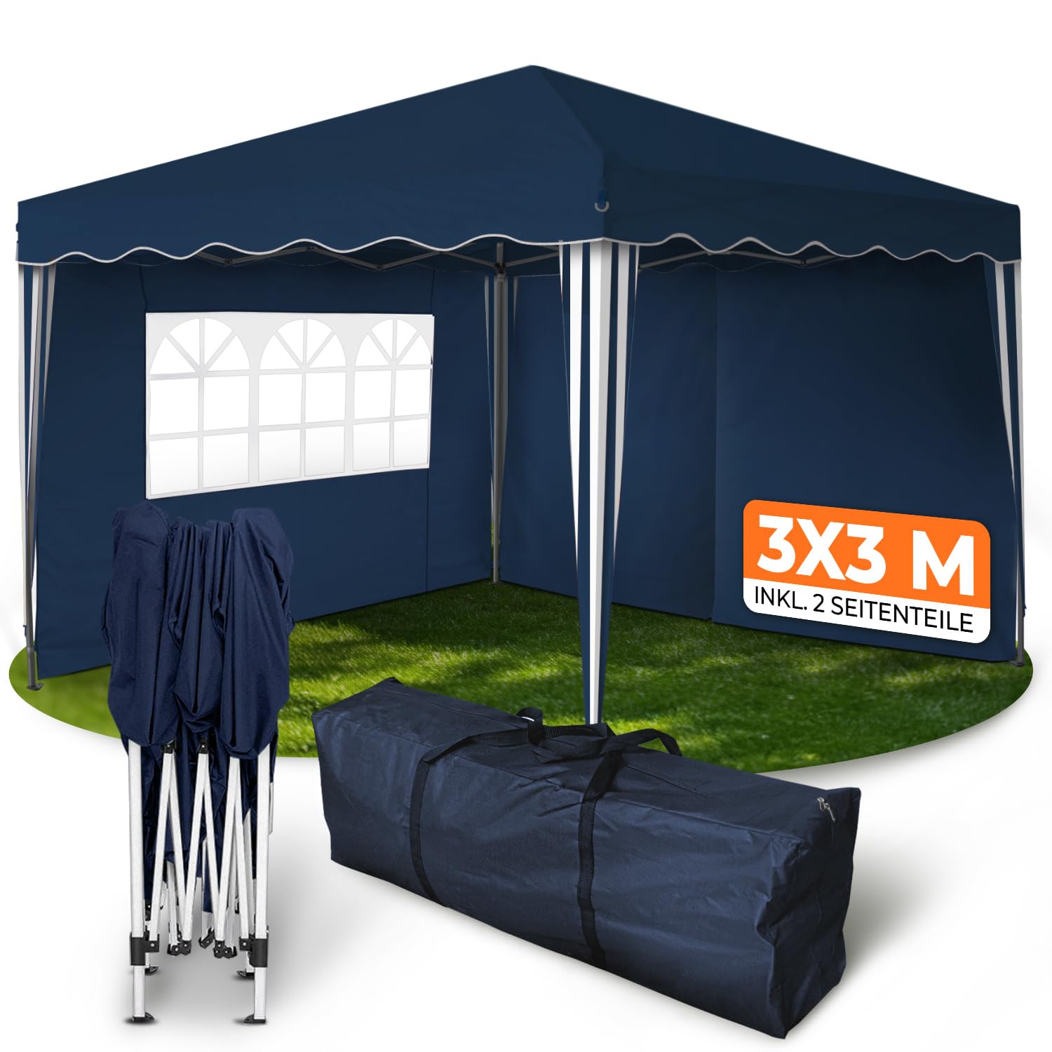 Kronenburg Faltpavillon wasserdicht Dachmaß 3 x 3 m UV Schutz 50+ Pavillon in Champagner mit 4 Seitenteilen