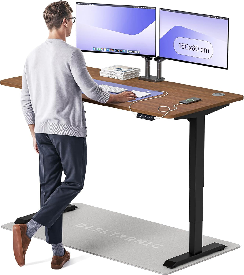 Desktronic HomePro Schreibtisch elektrisch höhenverstellbar, Steh-Sitz Schreibtisch mit Dual Motor, Touchscreen & USB-A/USB-C