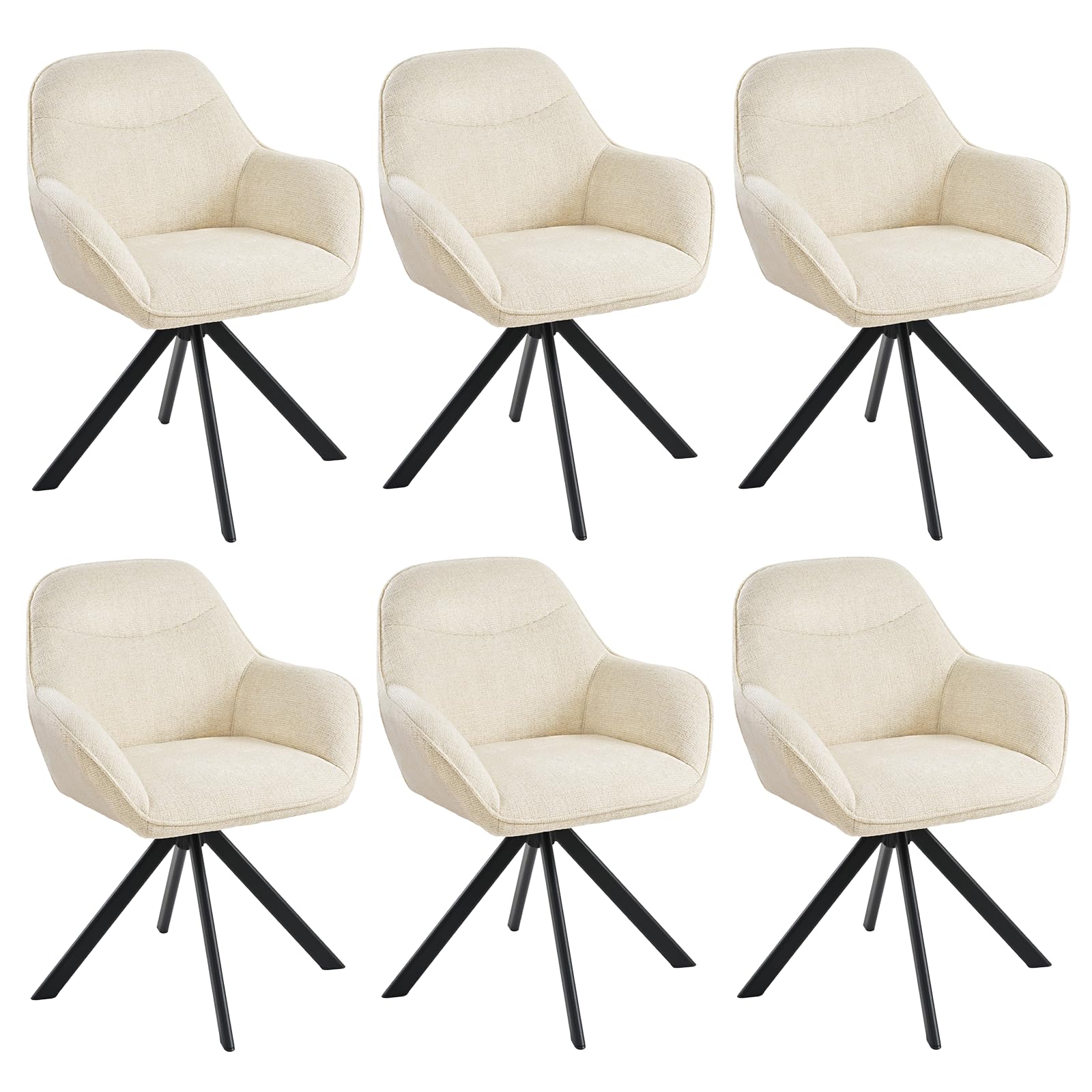 6er Set Esszimmerstühle Drehbar mit Armlehne, 360° Drehstuhl Polsterstuhl Samt Modern Küchenstuhl mit Metallbeine für Esszimmer, Wohnzimmer, Büro