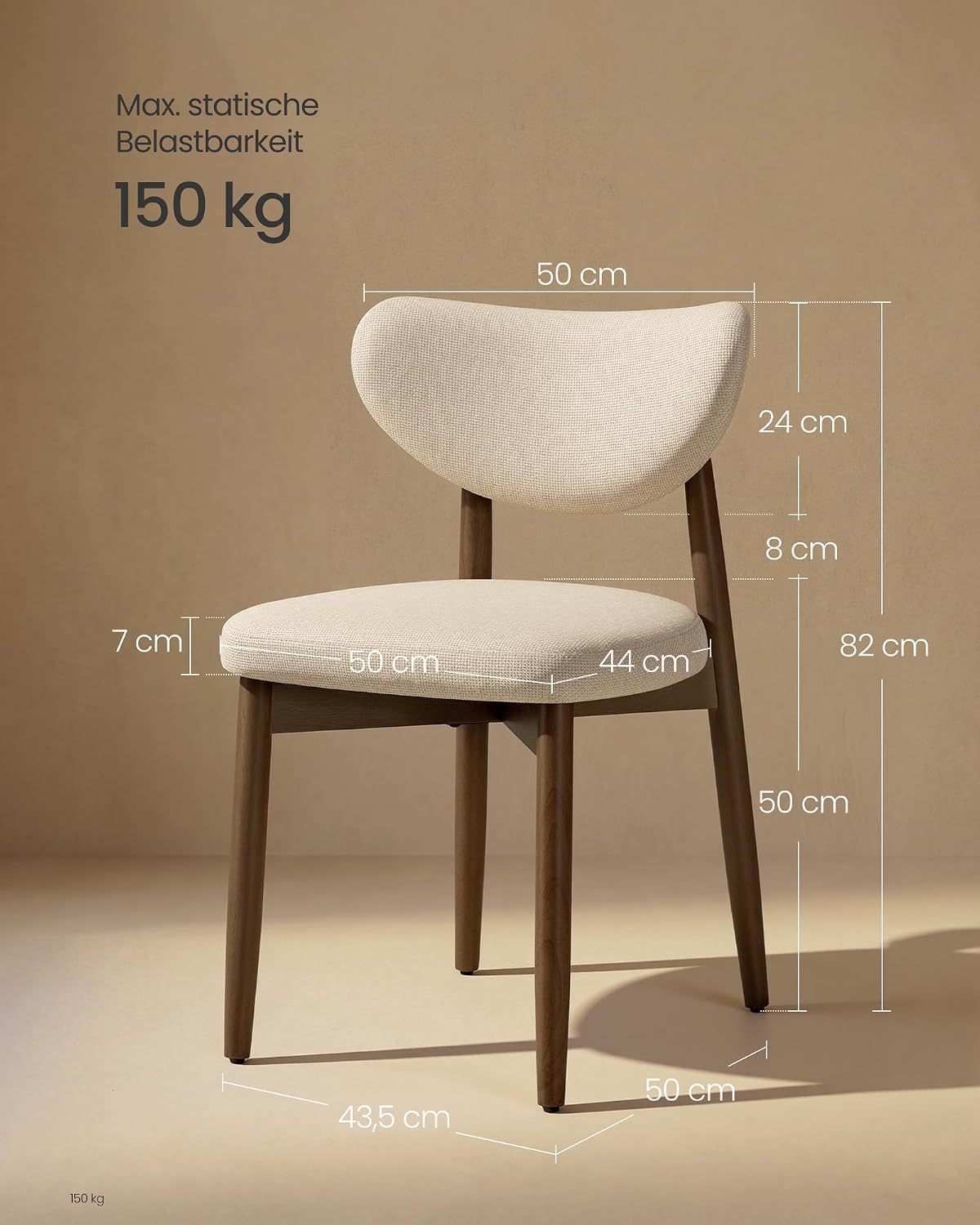 VASAGLE Esszimmerstuhl 4er Set, Küchenstuhl, Polsterstuhl mit Massivholzbeinen, ergonomische Rückenlehne, Aussparung als Griff