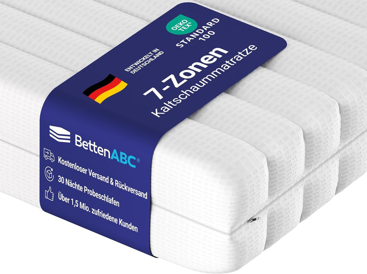 BettenABC KSP-500 Matratze 140x200 cm H3 – 7-Zonen Kaltschaummatratze 16 cm, hypoallergen & antibakteriell, OEKO-TEX, waschbarer Bezug