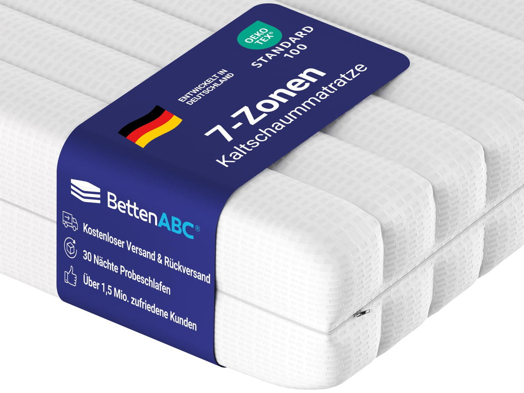 BettenABC KSP-500 Matratze 140x200 cm H3 – 7-Zonen Kaltschaummatratze 16 cm, hypoallergen & antibakteriell, OEKO-TEX, waschbarer Bezug