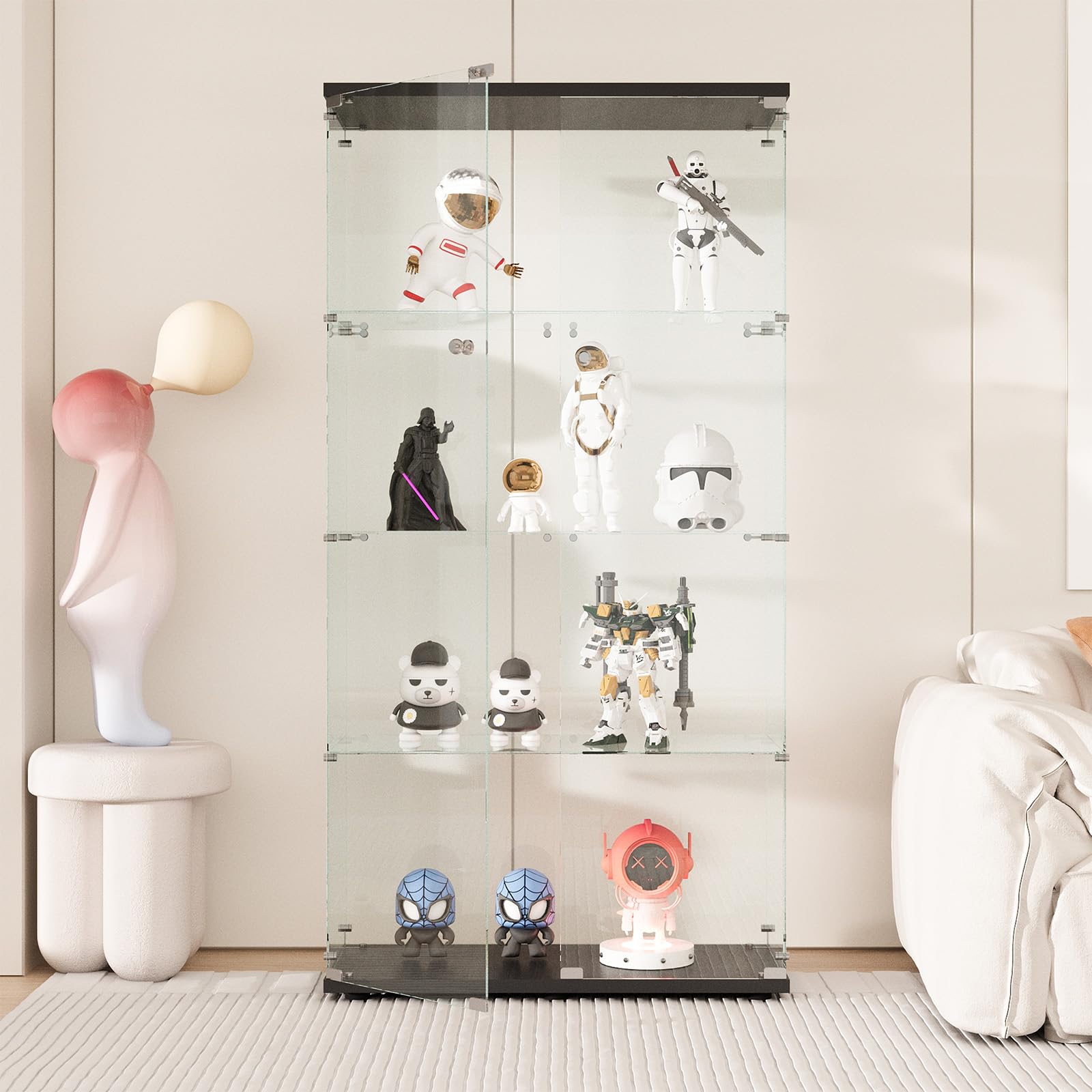 Glasvitrine Standvitrine in Schwarz, 164x42,5x36,5CM Glas Vitrine