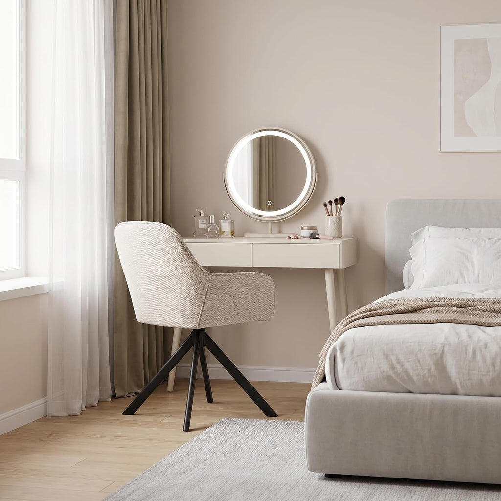 Esszimmerstühle Drehbar 4er Set mit Armlehne, 360° drehbar, Polsterstuhl Leinen, Drehstuhl Esszimmer Beige, Küchenstuhl mit Metallbeine für