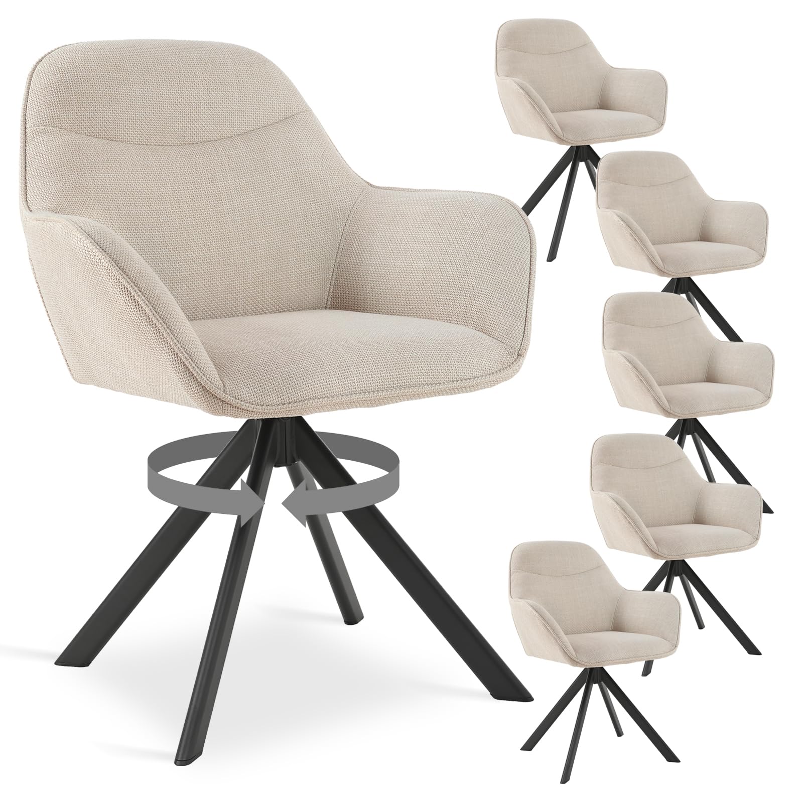 6er Set Esszimmerstühle Drehbar mit Armlehne, 360° Drehstuhl Polsterstuhl Samt Modern Küchenstuhl mit Metallbeine für Esszimmer, Wohnzimmer, Büro