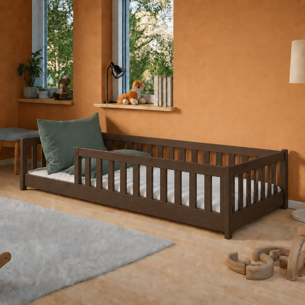 Kids Collective Kinderbett Bodenbett 120x200 cm Bett mit Rausfallschutz & Lattenrost Montessori Bett Bed Gitterbett Kinder Jugendbett Einzelbett |