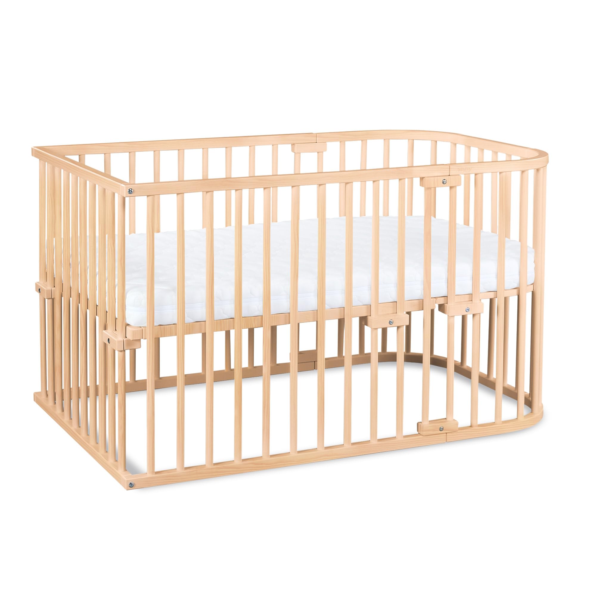 babybay Original Beistellbett aus massivem Buchenholz mit Matratze, höhenverstellbares Babybett für Neugeborene