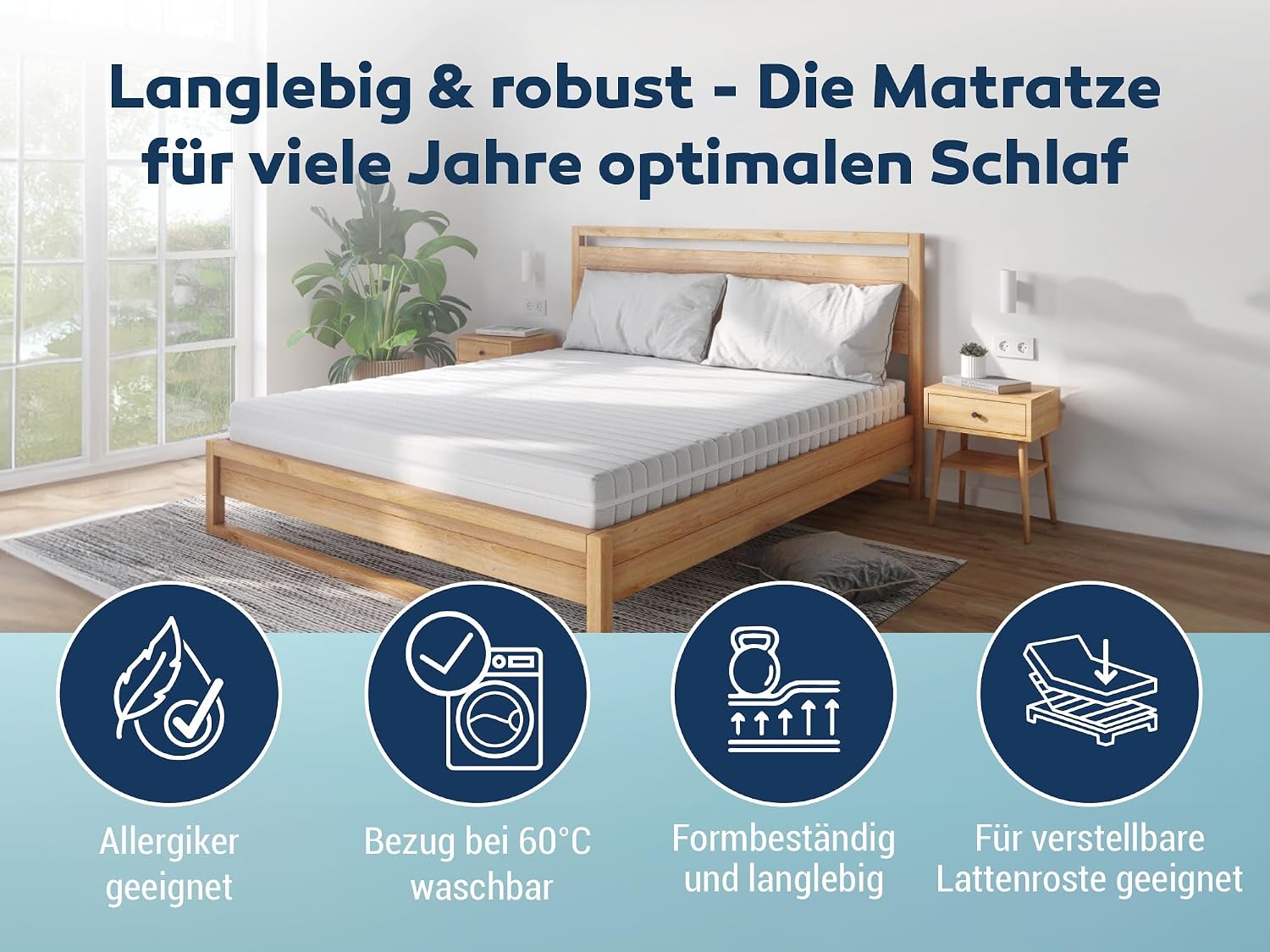BettenABC KSP-500 Matratze 140x200 cm H3 – 7-Zonen Kaltschaummatratze 16 cm, hypoallergen & antibakteriell, OEKO-TEX, waschbarer Bezug