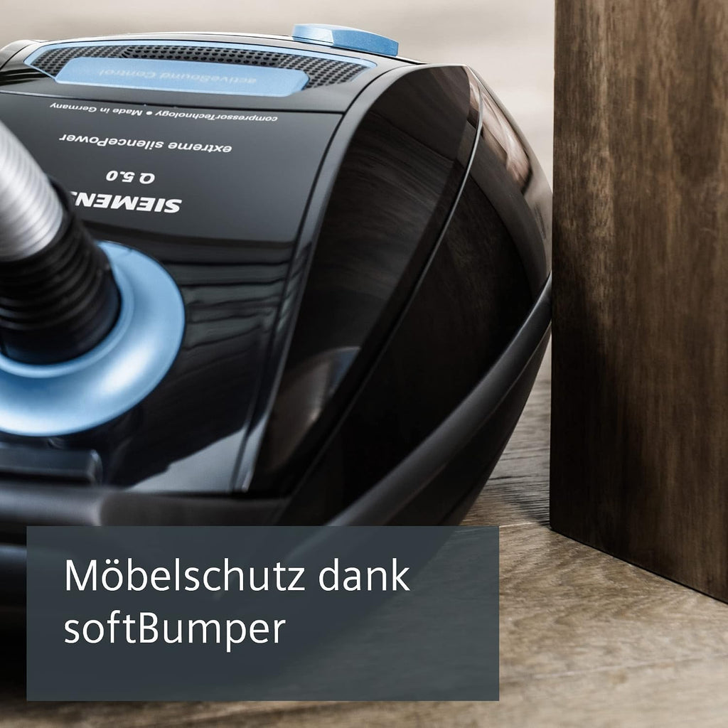 Siemens Staubsauger mit Beutel Q5.0 extreme silencePower VSQ5X1230, ideal für Allergiker, Hygiene-Filter, starke Saugleistung, Bodendüse für Parkett