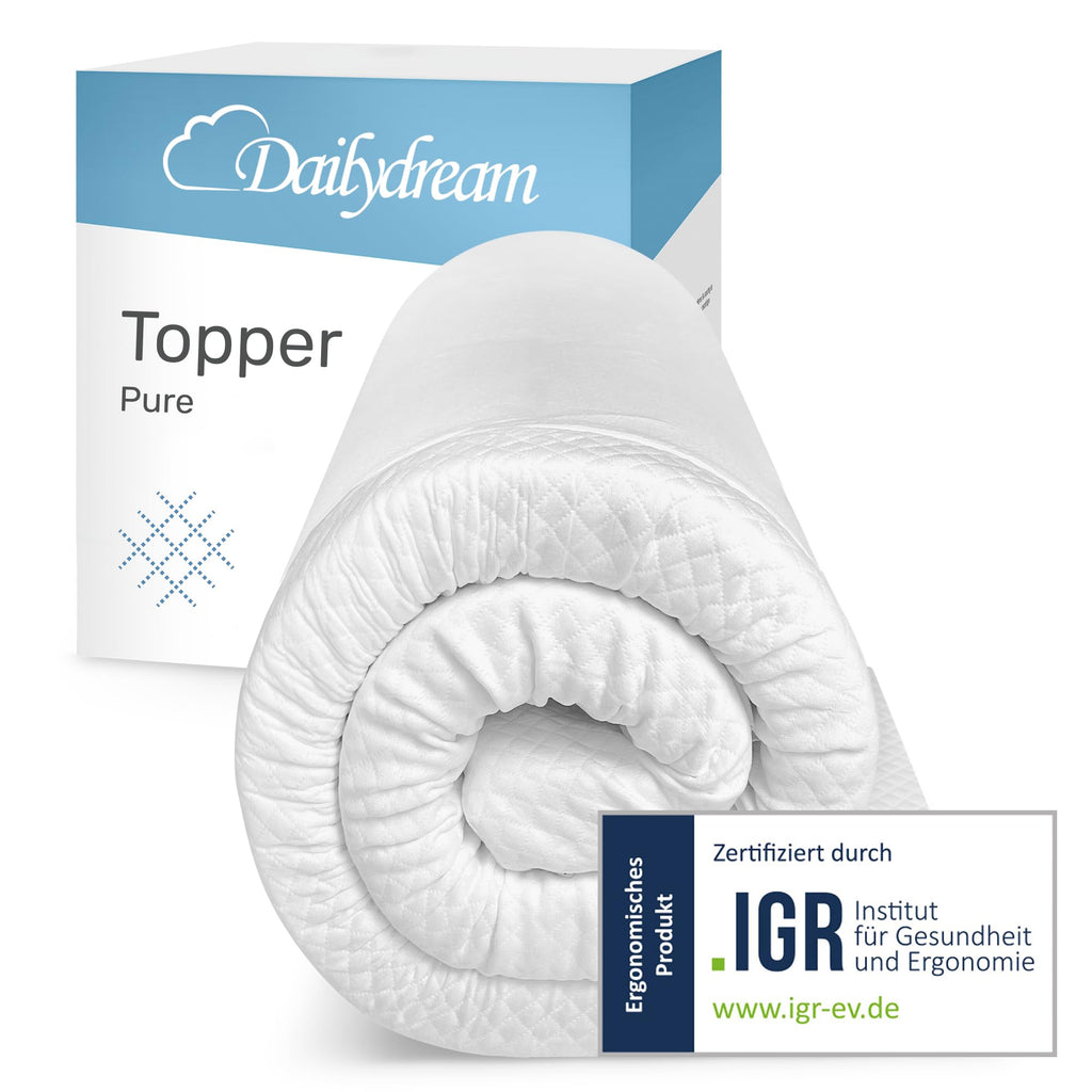 Dailydream Topper 140x200 cm – 5 cm Memory Foam Matratzentopper, viskoelastisch, rutschfest, OEKO-TEX & CertiPUR, waschbarer Bezug