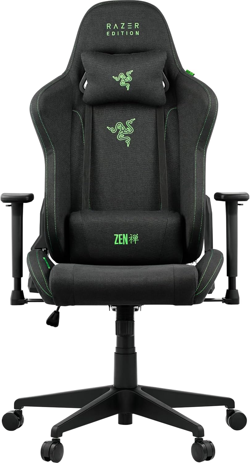 Razer TAROK Essentials X Gaming Stuhl Stoff Schwarz, ergonomischer Gaming Chair mit Armlehnen & Kopfstütze