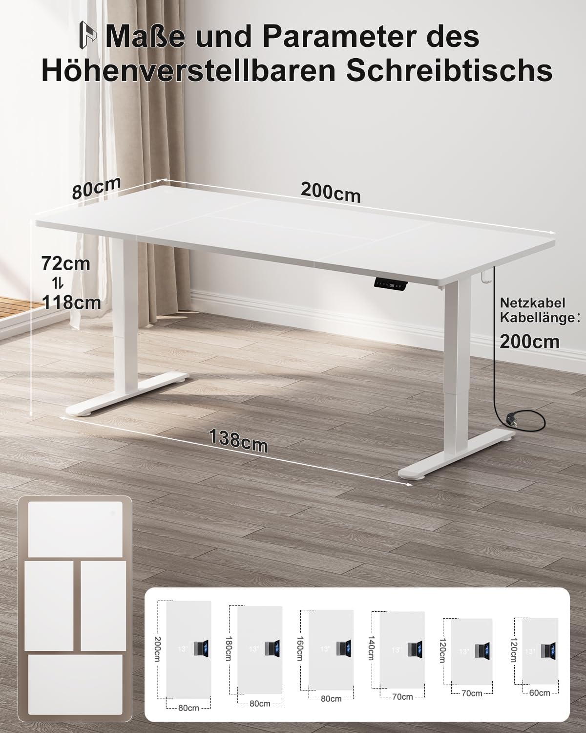 Homall Elektrischer Schreibtisch höhenverstellbar Weiß – Standing Desk mit USB-A, Memory-Funktion & Kabelmanagement