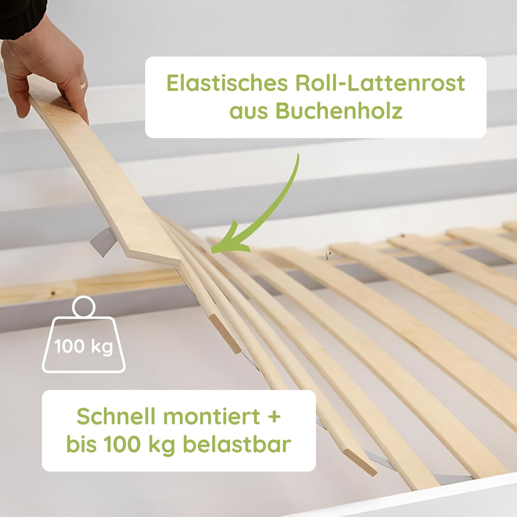 Kids Collective Kinderbett Bodenbett 120x200 cm Bett mit Rausfallschutz & Lattenrost Montessori Bett Bed Gitterbett Kinder Jugendbett Einzelbett |