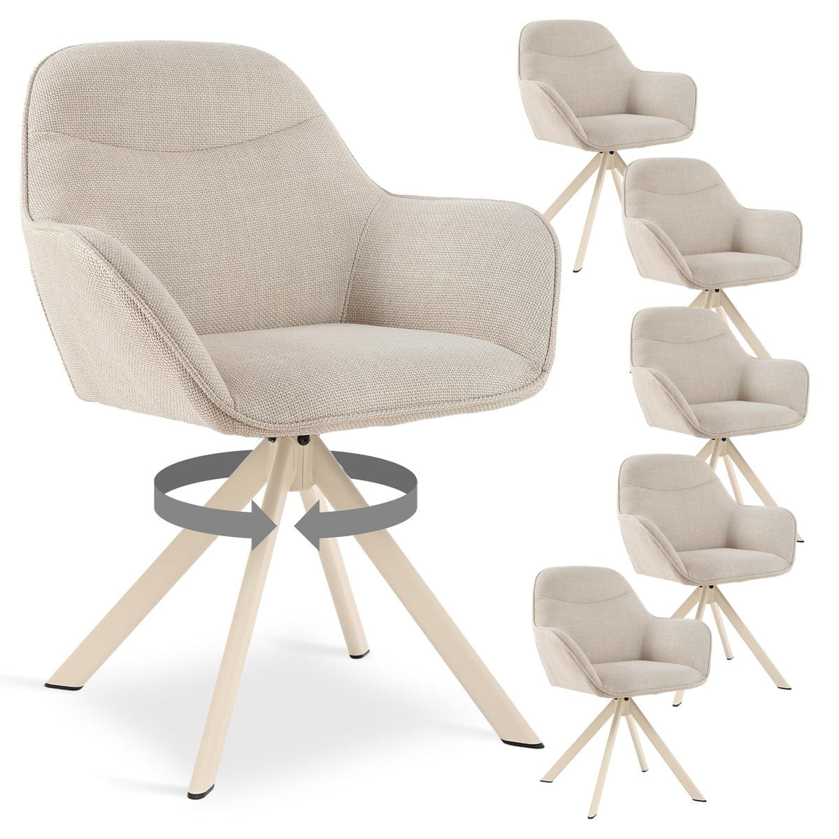6er Set Esszimmerstühle Drehbar mit Armlehne, 360° Drehstuhl Polsterstuhl Samt Modern Küchenstuhl mit Metallbeine für Esszimmer, Wohnzimmer, Büro