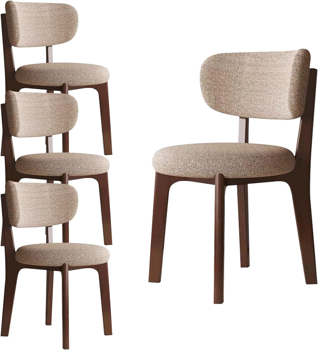 Esszimmerstühle 4er Set mit Polsterung, Holzbeine in Walnuss, Khaki, Küchenstühle mit geschwungener Rückenlehne