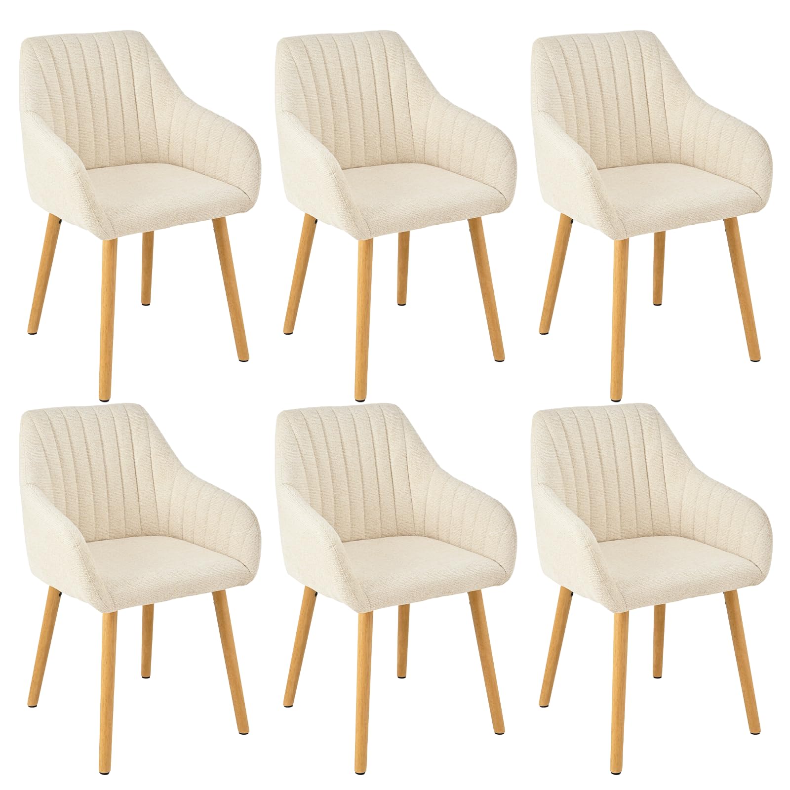 Armlehnenstuhl Esszimmerstuhl 4er Set Beige Holzbeine Polsterstuhl mit Armlehne Stühle Esszimmer Küchenstuhl Wohnzimmerstuhl aus Polyester