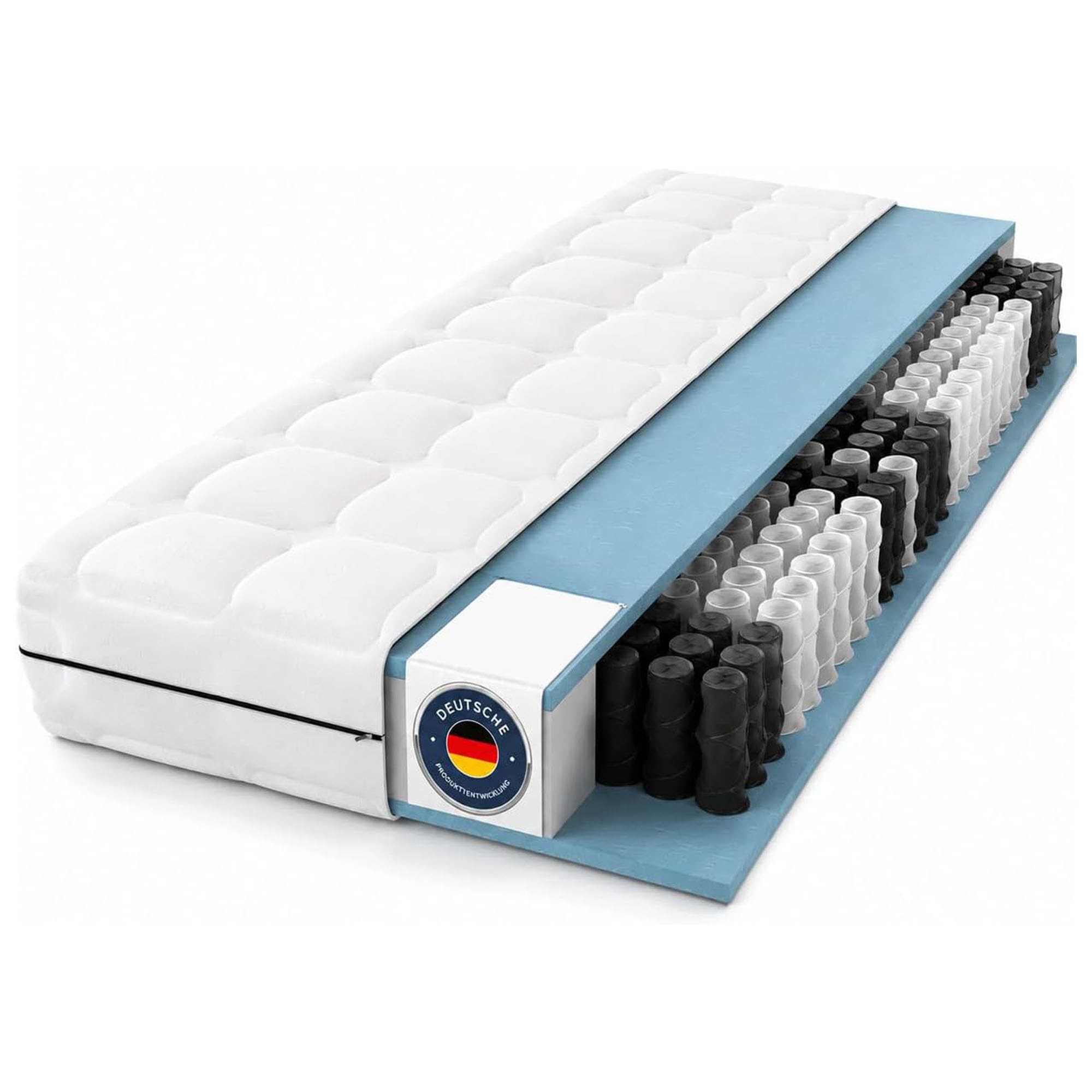 BMM Ortho Medic Taschenfederkernmatratze 90x200 H3 – 7 Zonen Federkernmatratze 21 cm hoch, ergonomisch & rückenschonend, atmungsaktiv, Öko-Tex