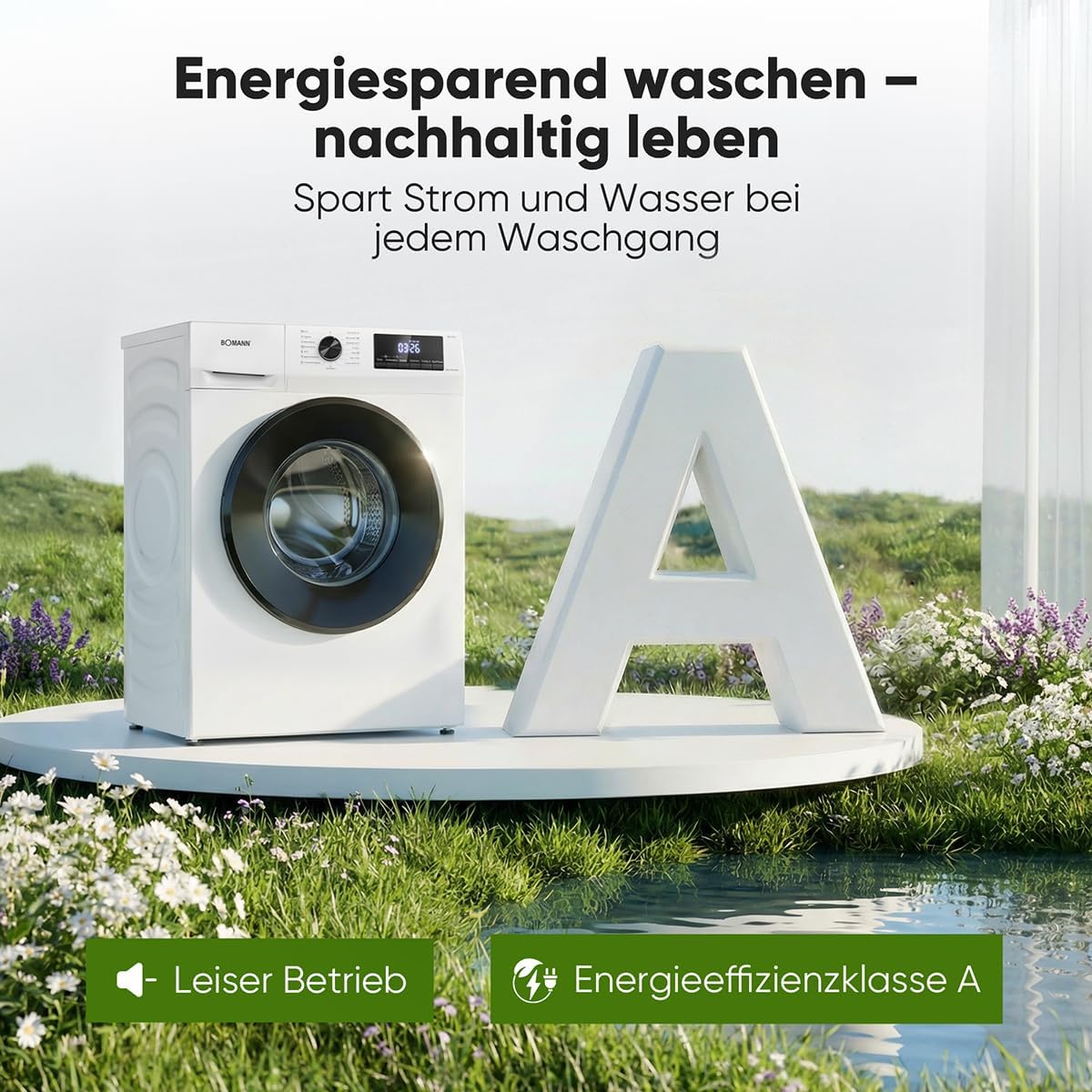 Bomann® Waschmaschine 7kg | max. 1400 U/min | 10 Jahre Motor-Garantie | effizienter, leiser & langlebiger Invertermotor | 15 Programme |