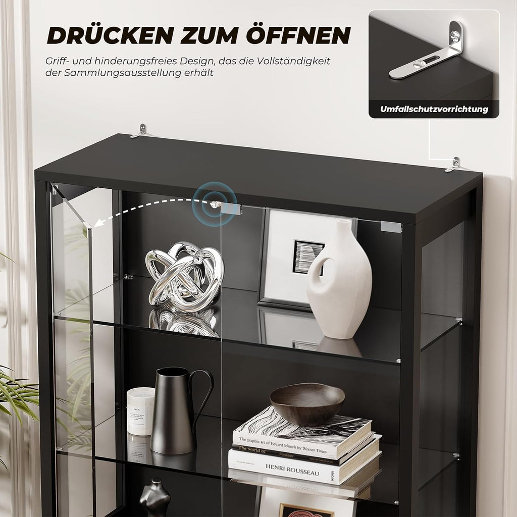 BROTTAR Vitrine mit Glastür, 6-stufige 180cm Vitrine mit 3 Farblichten für Sammlerstücke, Vitrine mit verstellbaren Glasträgern, Körperkensorsensor