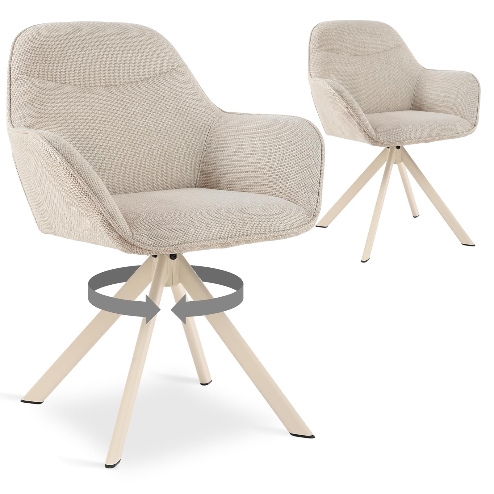6er Set Esszimmerstühle Drehbar mit Armlehne, 360° Drehstuhl Polsterstuhl Samt Modern Küchenstuhl mit Metallbeine für Esszimmer, Wohnzimmer, Büro
