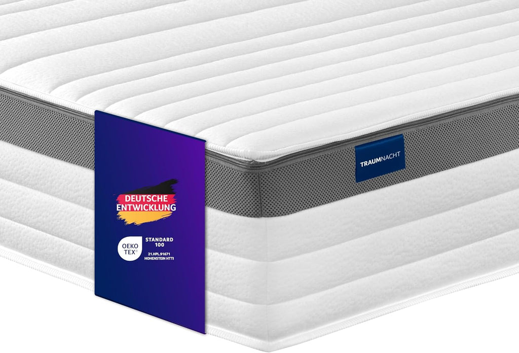 Traumnacht Exklusiv 7-Zonen 1.000er Tonnentaschenfederkernmatratze, 23 cm Premiumhöhe, Öko-Tex zertifiziert, Härtegrad 4 (H4), 100 x 200 cm