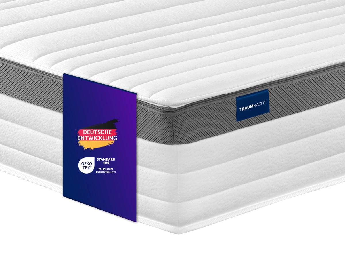 Traumnacht Exklusiv 7-Zonen 1.000er Tonnentaschenfederkernmatratze, 23 cm Premiumhöhe, Öko-Tex zertifiziert, Härtegrad 4 (H4), 100 x 200 cm