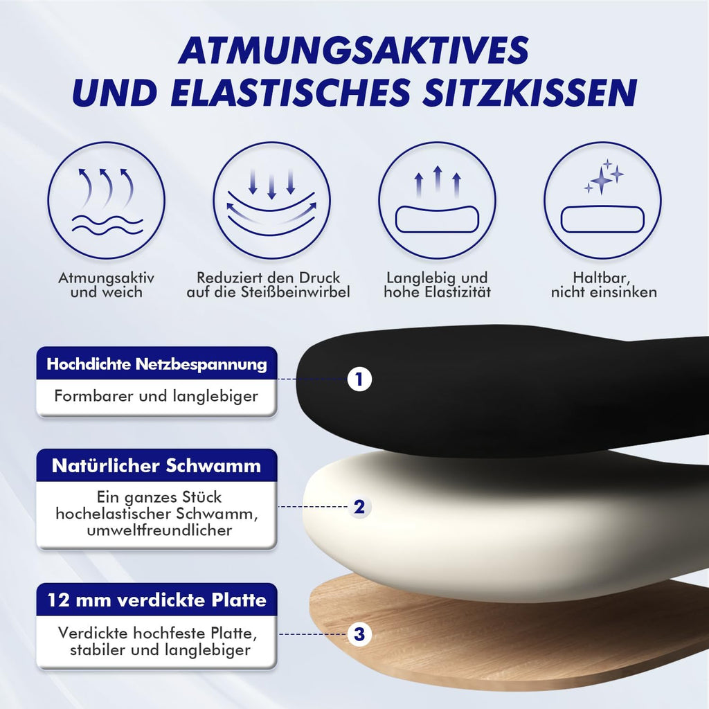 Daccormax Bürostuhl, Bürostuhl Ergonomisch Schreibtischstuhl mit Verstellbaren Armlehnen, Kopfstütze und weiche Lendenstütze aus Naturschwamm
