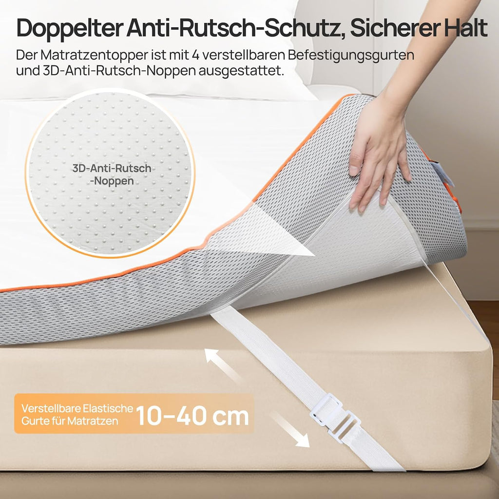 MULISOFT Topper 180x200 cm 7,5 cm H3/H4 – Gel Memory Foam Matratzentopper mit 7-Zonen, waschbarem Bezug & Anti-Rutsch