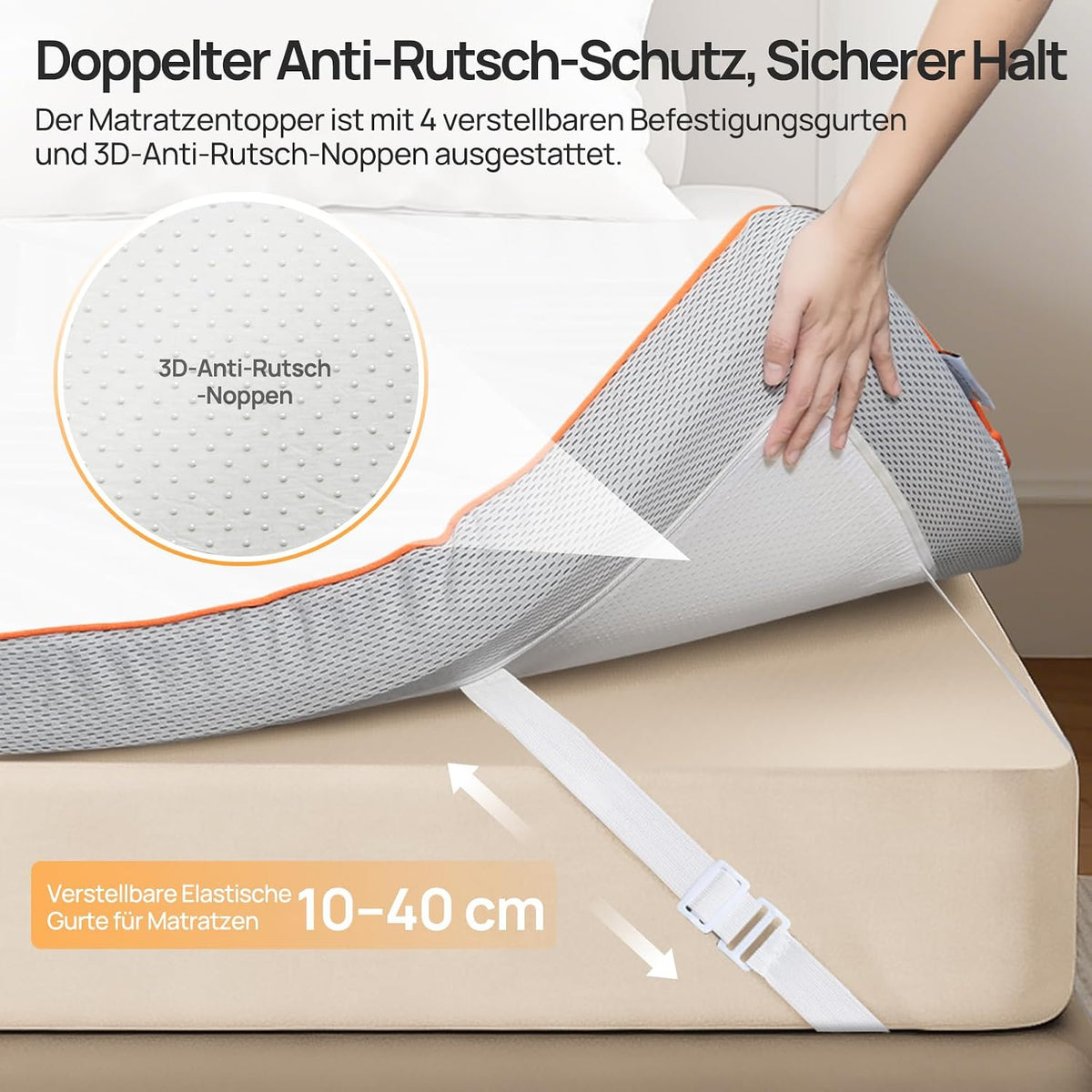 MULISOFT Topper 180x200 cm 7,5 cm H3/H4 – Gel Memory Foam Matratzentopper mit 7-Zonen, waschbarem Bezug & Anti-Rutsch