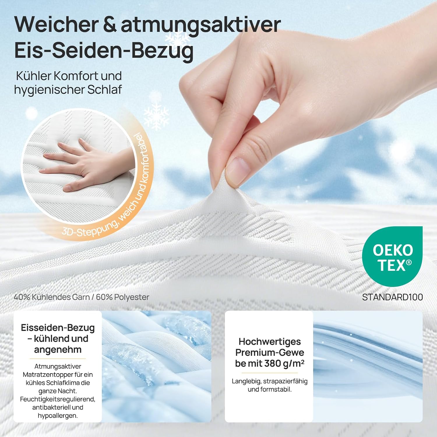 MULISOFT Topper 180x200 cm 7,5 cm H3/H4 – Gel Memory Foam Matratzentopper mit 7-Zonen, waschbarem Bezug & Anti-Rutsch