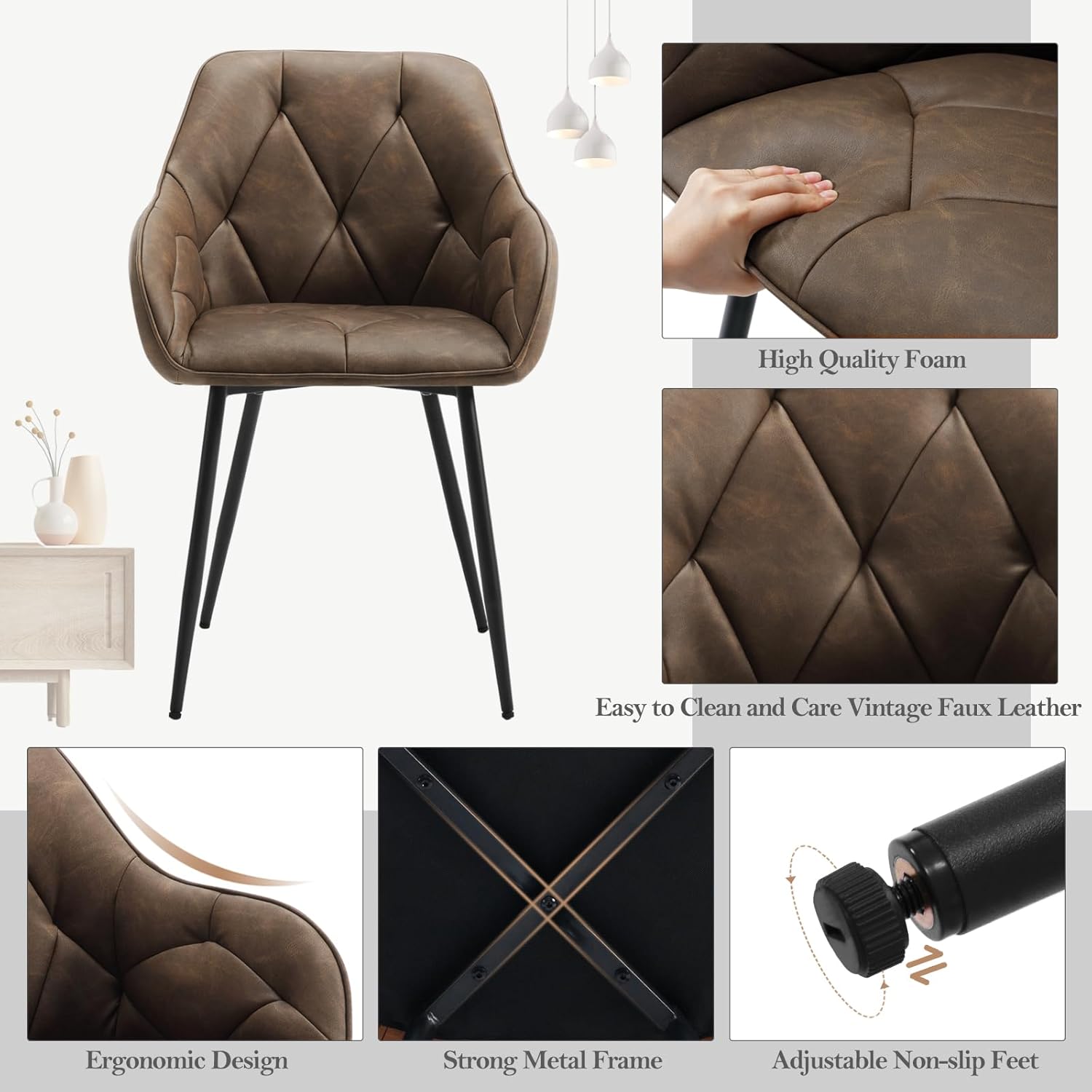 WOLTU Esszimmerstühle 4er Set, für Esszimmer Wohnzimmer, ergonomische Küchenstühle gepolstert mit Armlehnen, Metallbeinen, Sitzfläche aus