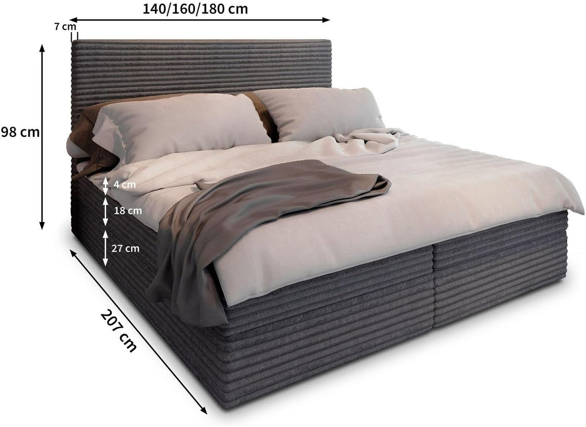 Masseno Boxspringbett PISA Creme mit Matratze & Topper, Polsterbett mit Bettkasten und gepolstertem Kopfteil