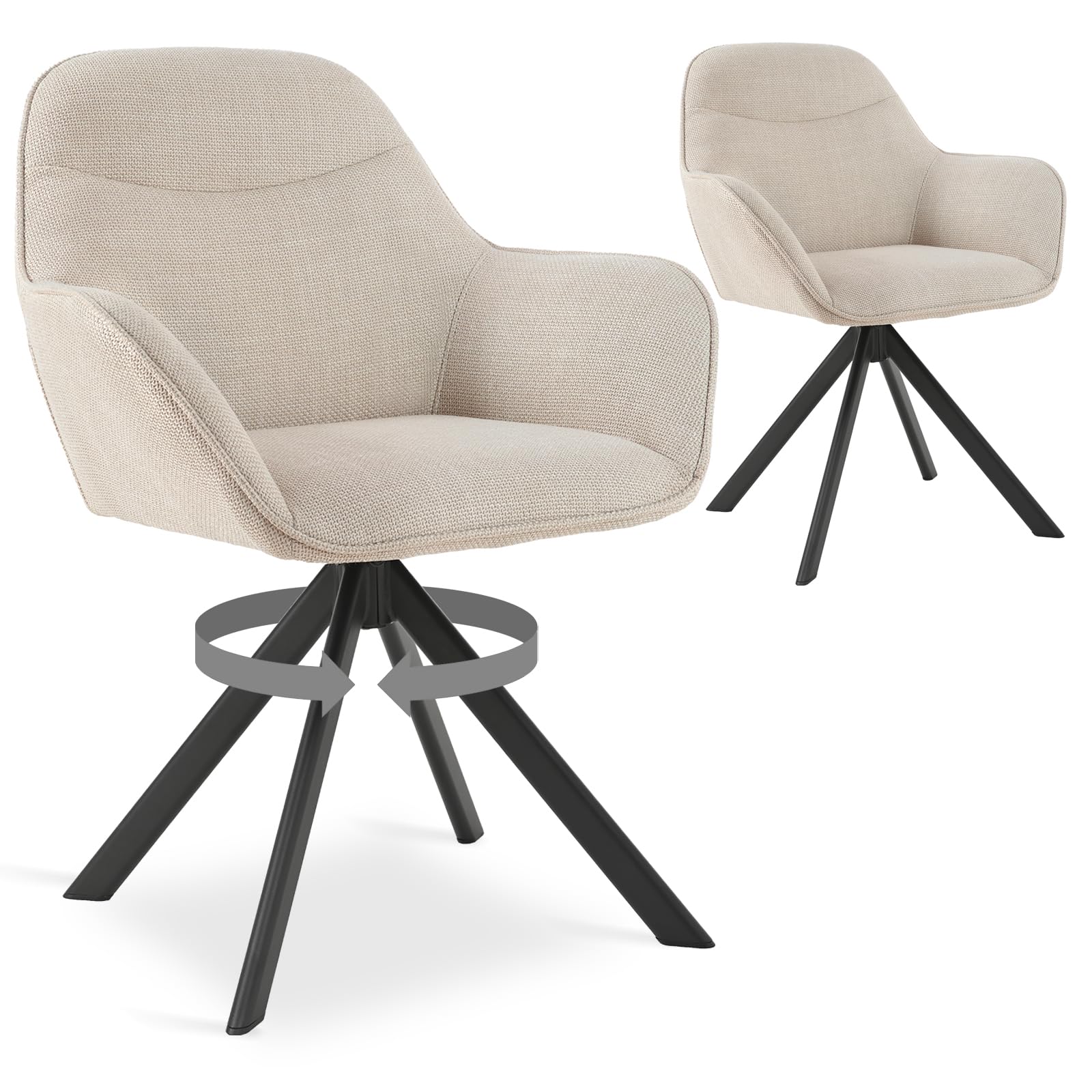 6er Set Esszimmerstühle Drehbar mit Armlehne, 360° Drehstuhl Polsterstuhl Samt Modern Küchenstuhl mit Metallbeine für Esszimmer, Wohnzimmer, Büro