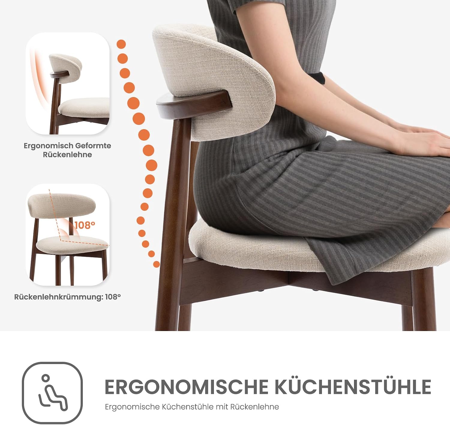 COLAMY Küchenstuhl Esszimmerstühle 4er Set, Moderne Polsterstuhl Essstühle mit Fester Rückenlehne, Stoff Esszimmerstühl mit Holzbein für Esszimmer