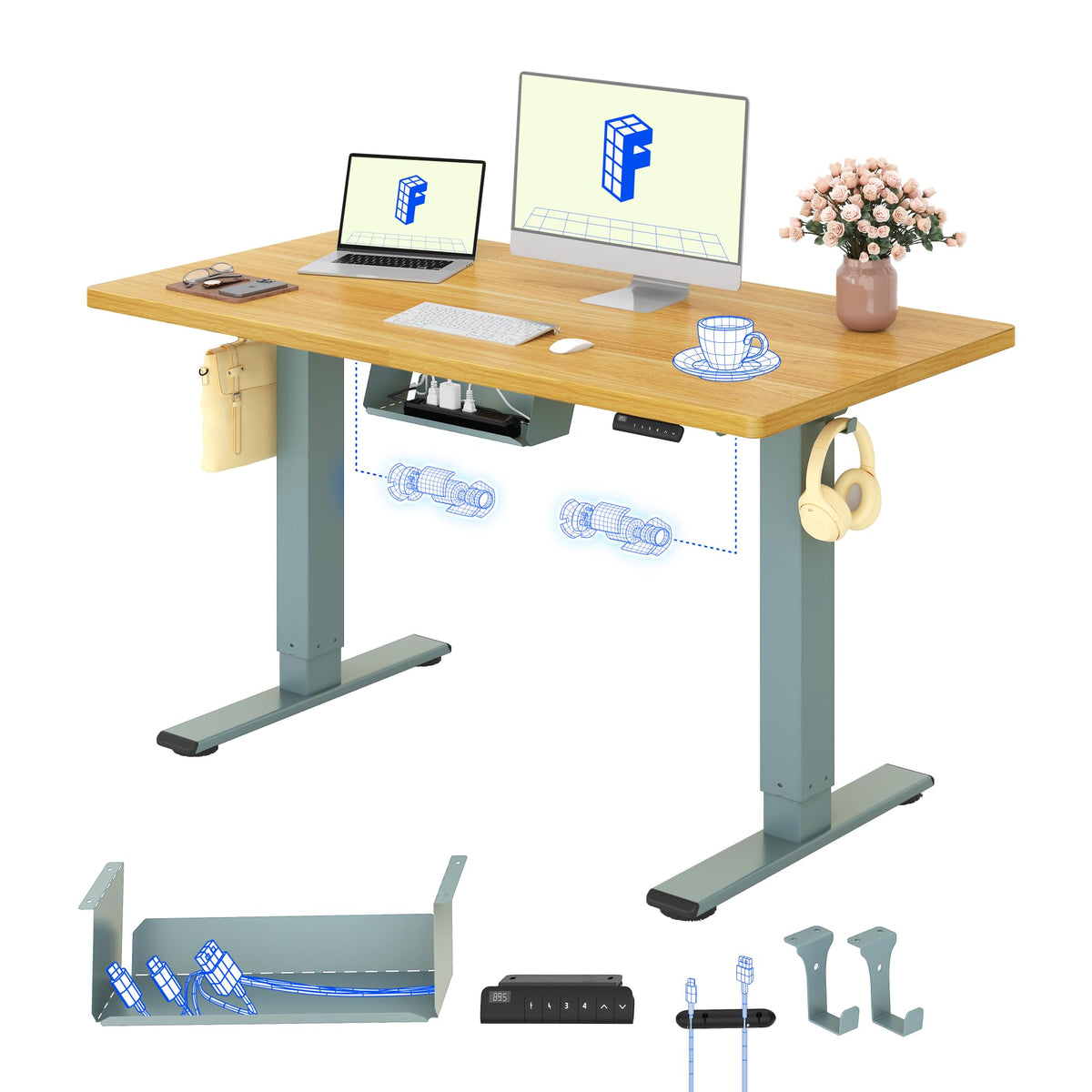 FLEXISPOT Höhenverstellbarer Schreibtisch elektrisch, Doppelmotor 160x80 cm