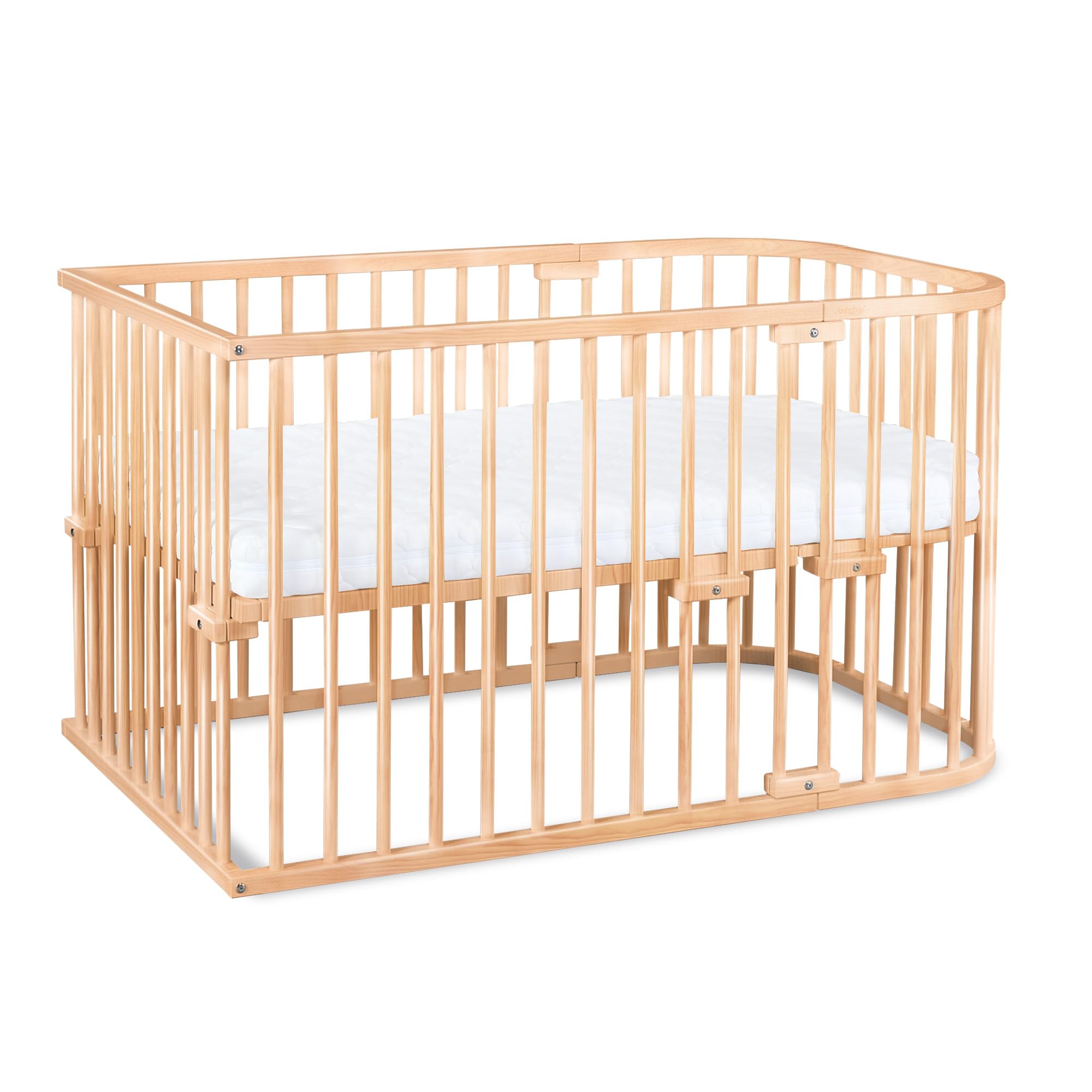 babybay Original Beistellbett aus massivem Buchenholz mit Matratze, höhenverstellbares Babybett für Neugeborene