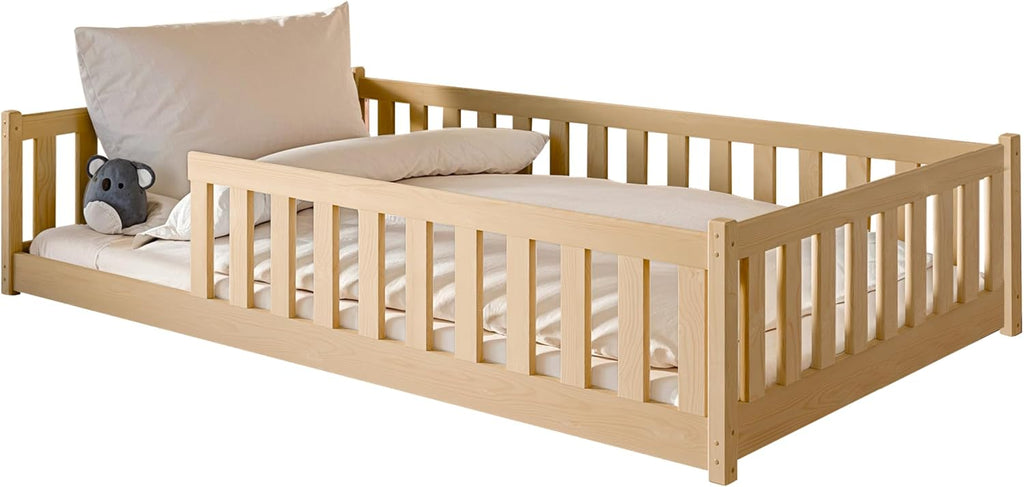 Kids Collective Kinderbett Bodenbett 120x200 cm Bett mit Rausfallschutz & Lattenrost Montessori Bett Bed Gitterbett Kinder Jugendbett Einzelbett |