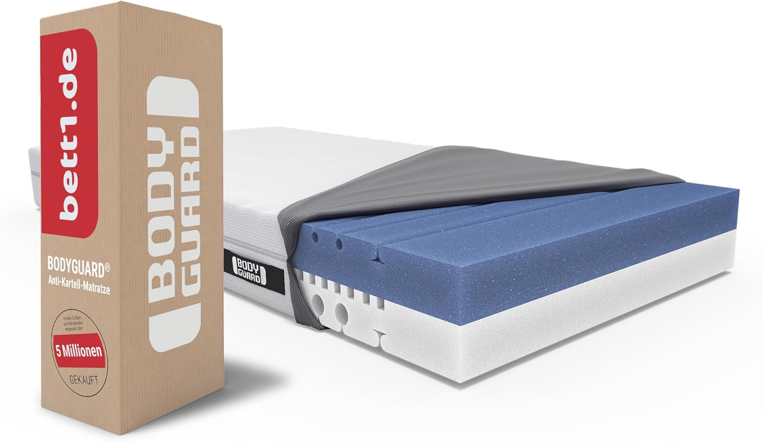 bett1 Bodyguard Matratze 2in1 H2/H3, ergonomische Schaumstoffmatratze mit QXSchaum & waschbarem Bezug, Weiß