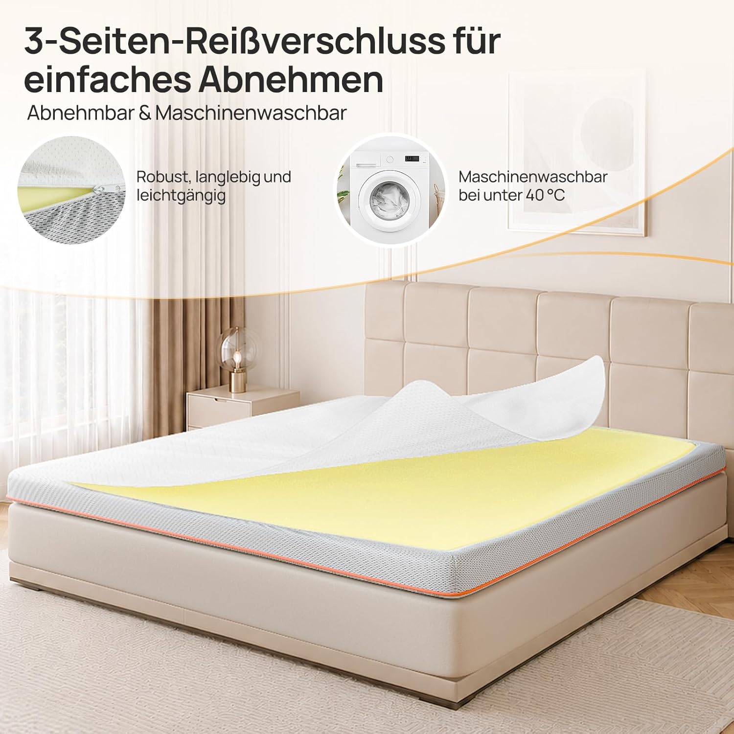 MULISOFT Topper 180x200 cm 7,5 cm H3/H4 – Gel Memory Foam Matratzentopper mit 7-Zonen, waschbarem Bezug & Anti-Rutsch