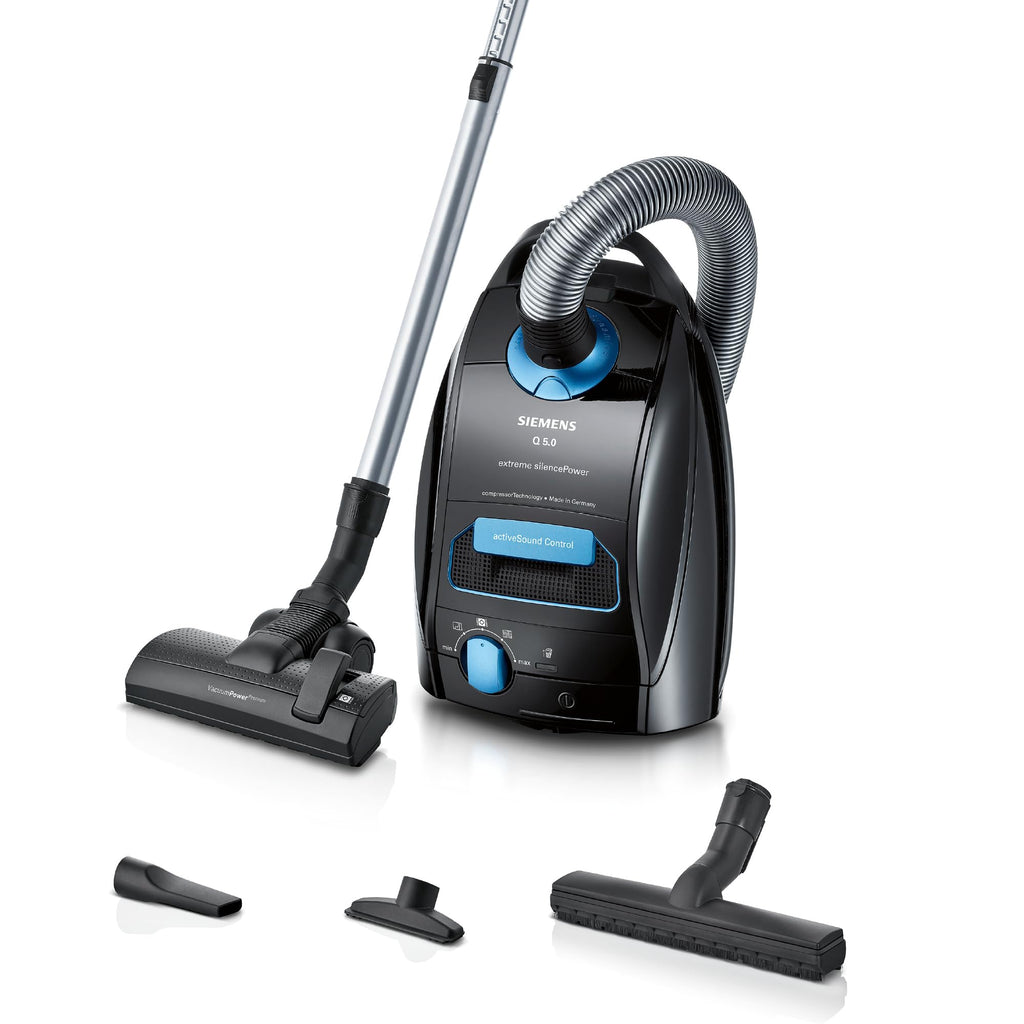 Siemens Staubsauger mit Beutel Q5.0 extreme silencePower VSQ5X1230, ideal für Allergiker, Hygiene-Filter, starke Saugleistung, Bodendüse für Parkett
