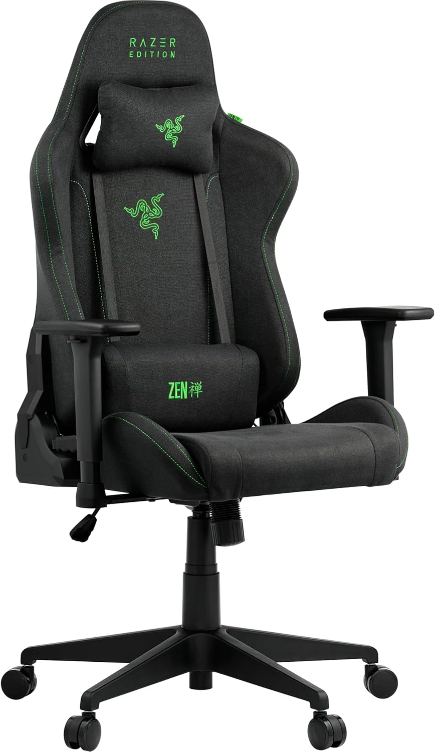 Razer TAROK Essentials X Gaming Stuhl Stoff Schwarz, ergonomischer Gaming Chair mit Armlehnen & Kopfstütze