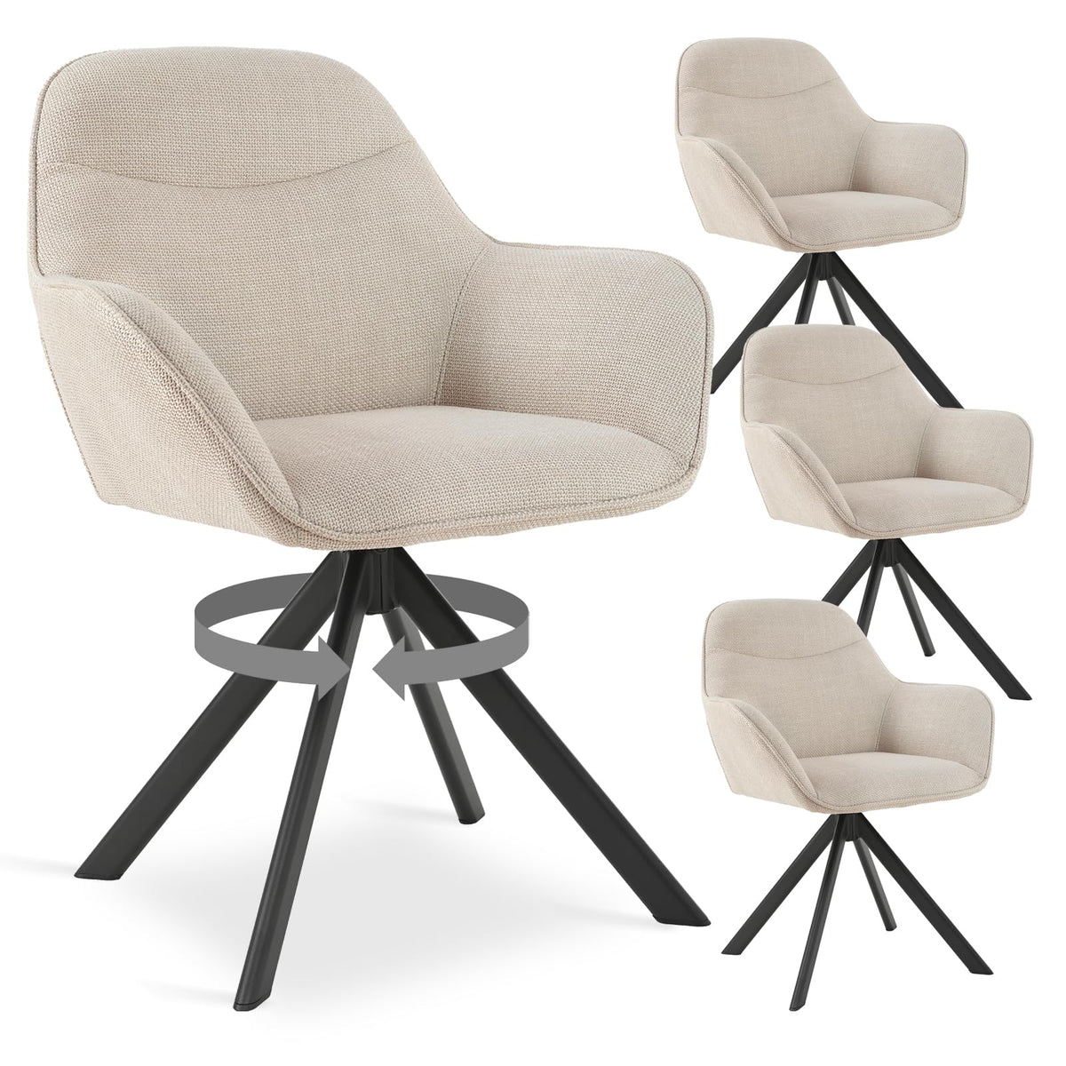 6er Set Esszimmerstühle Drehbar mit Armlehne, 360° Drehstuhl Polsterstuhl Samt Modern Küchenstuhl mit Metallbeine für Esszimmer, Wohnzimmer, Büro