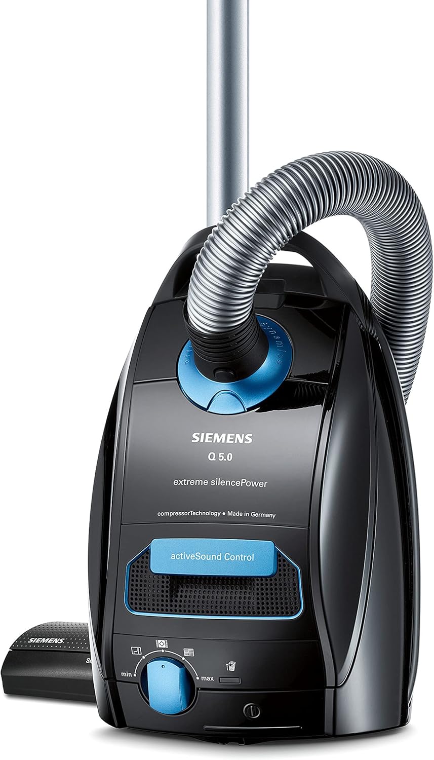 Siemens Staubsauger mit Beutel Q5.0 extreme silencePower VSQ5X1230, ideal für Allergiker, Hygiene-Filter, starke Saugleistung, Bodendüse für Parkett