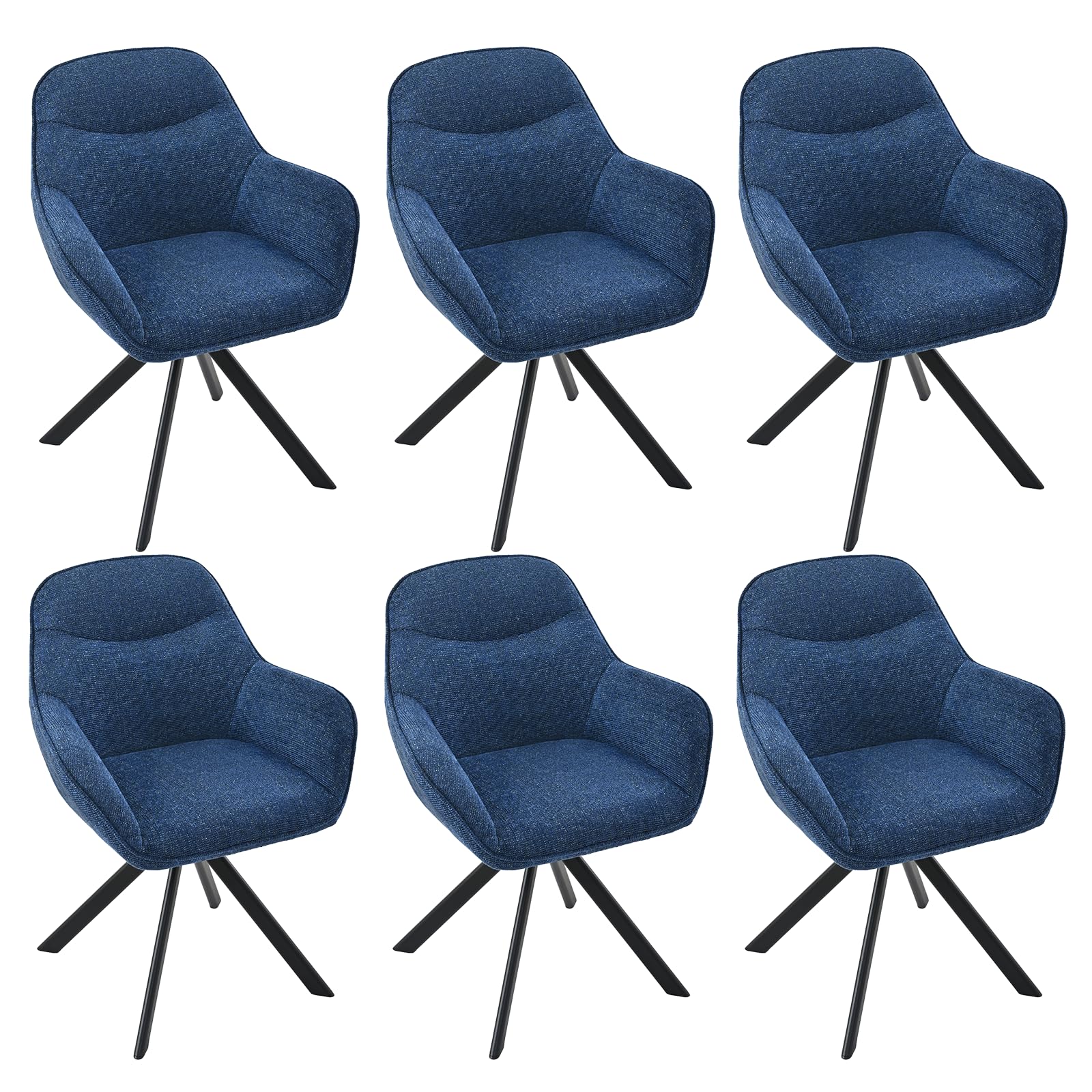 6er Set Esszimmerstühle Drehbar mit Armlehne, 360° Drehstuhl Polsterstuhl Samt Modern Küchenstuhl mit Metallbeine für Esszimmer, Wohnzimmer, Büro