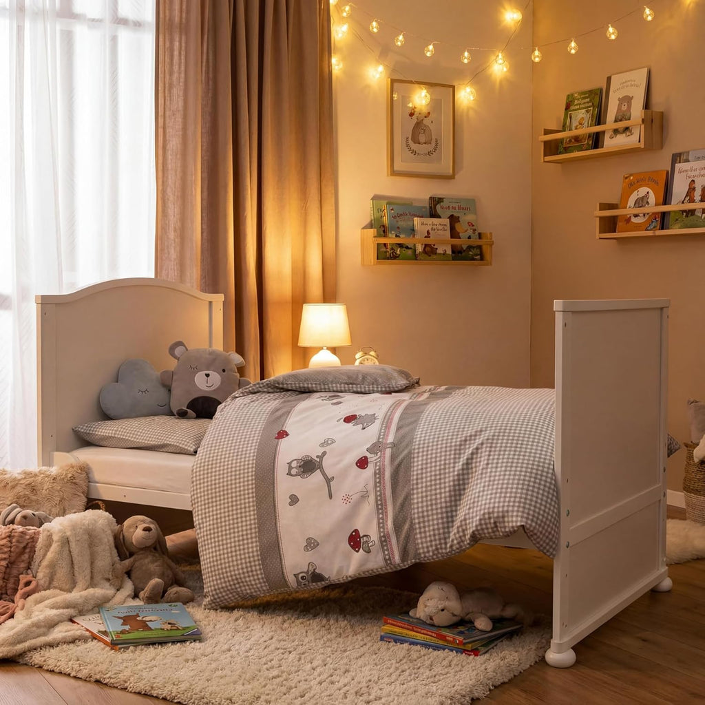 roba Babybett Set 70x140 cm mit Matratze, Bettwäsche & Himmel – Umbaubares Kinderbett zum Juniorbett, höhenverstellbar