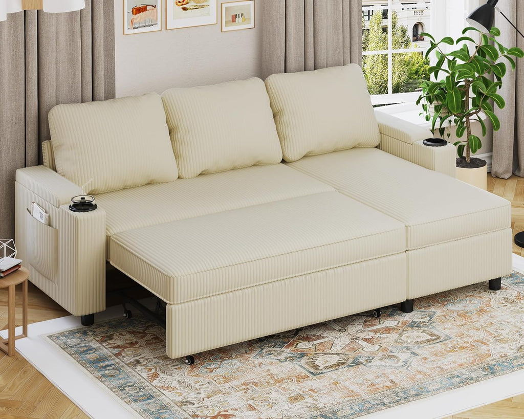 Devoko Ecksofa L-Form mit Schlaffunktion & Bettkasten, 3-Sitzer Schlafsofa aus Velours für Wohnzimmer & Gästezimmer
